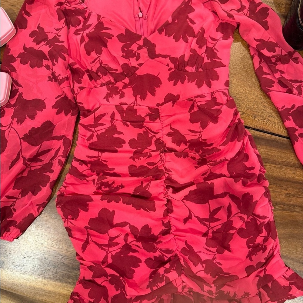 Floral Red and Pink Long Sleeve Dress